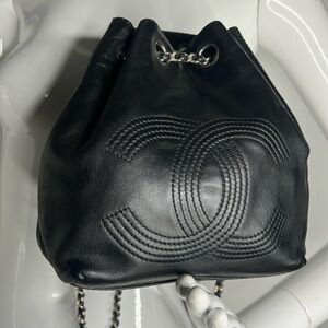 Chanel Black Leather Mini Backpack Bucket Bag Dustbag and Authenticity Card